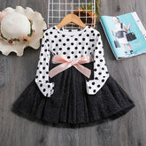 Girls Tulle & Polka Dot Long Sleeve Dress for All Seasons